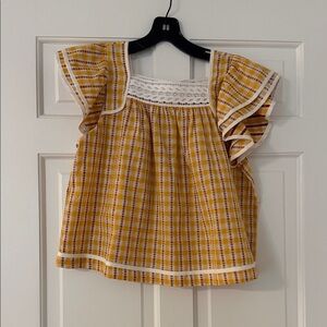 Yellow Plaid Ruffle Sleeve Top